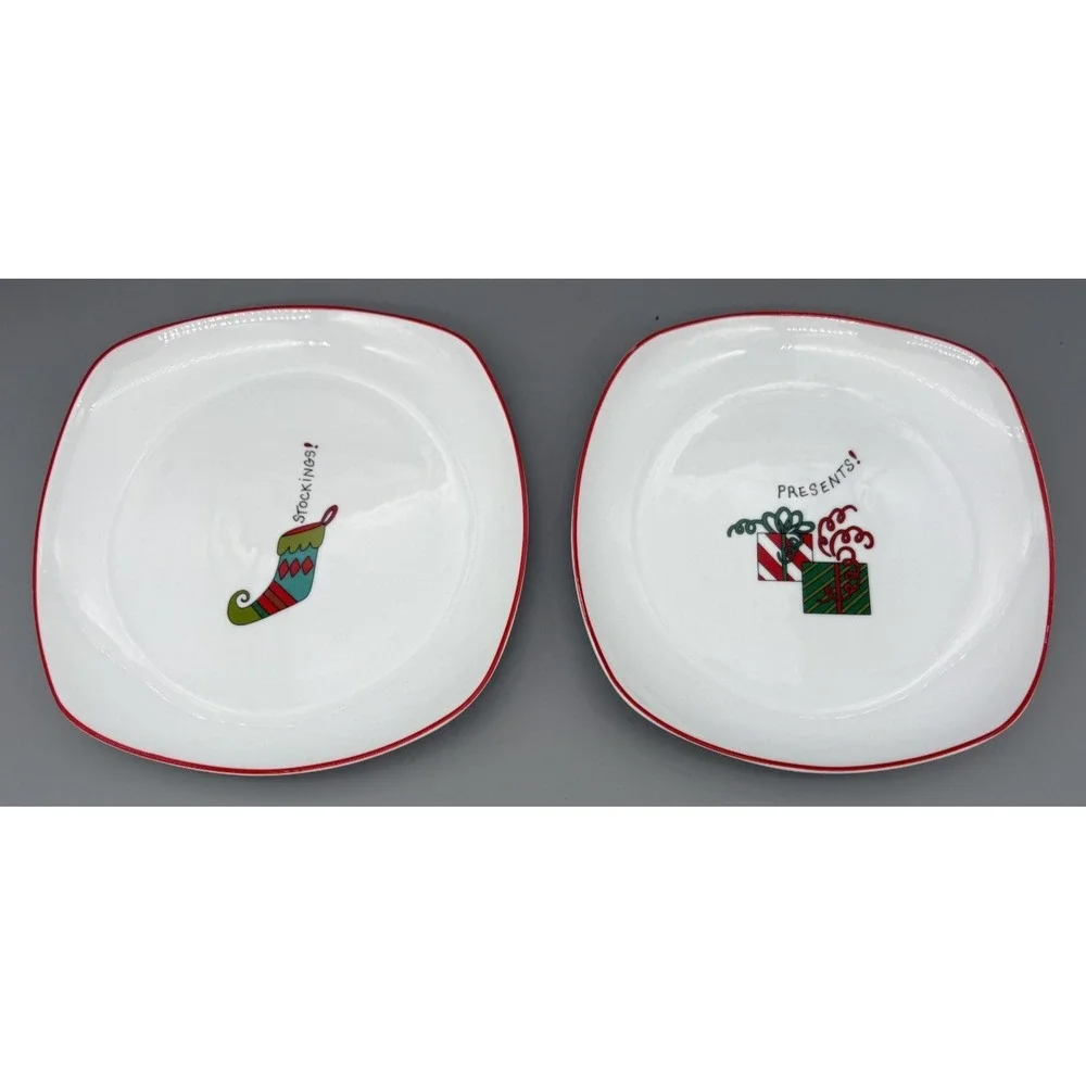 Fitz & Floyd Christmas Gourmet Plates Happy Holidays Home Decor Set‎ of 2